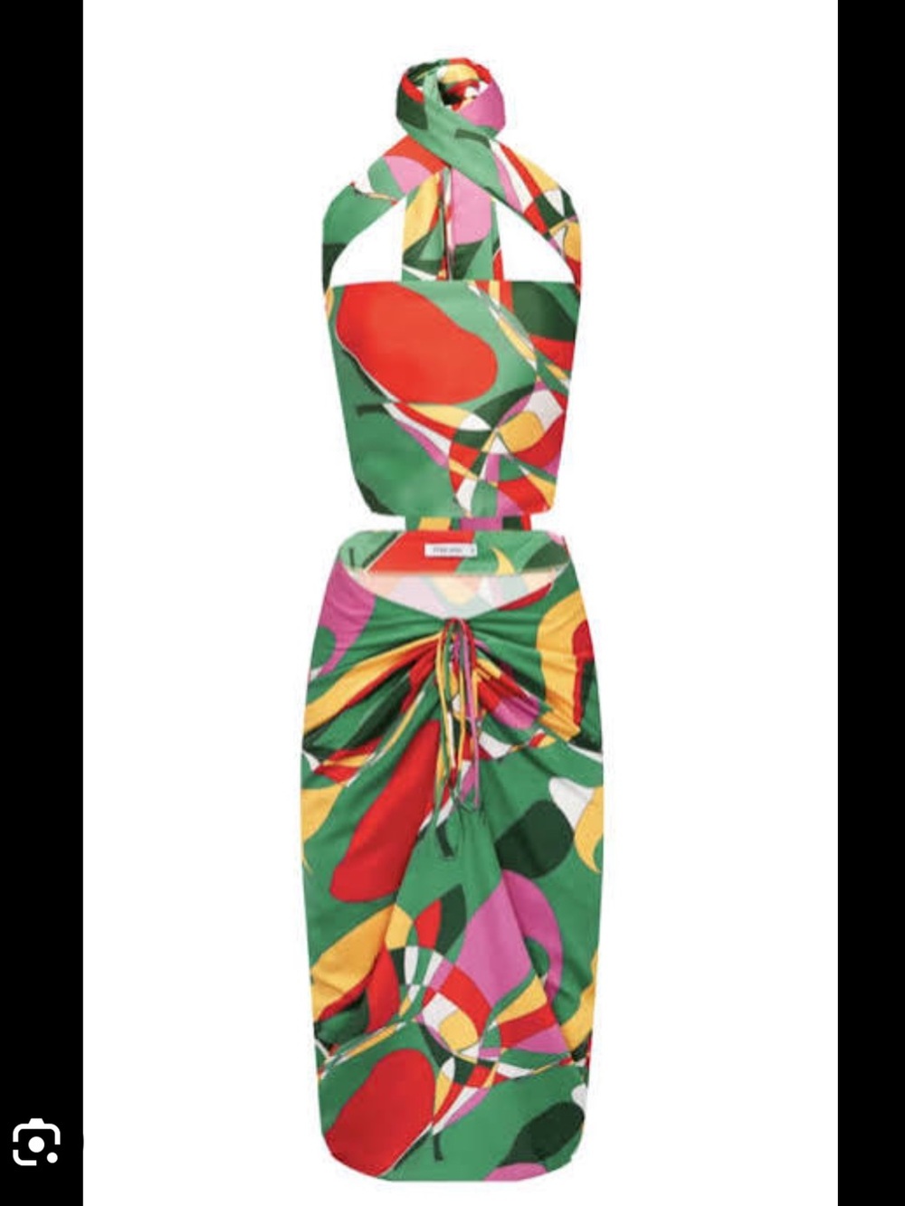 With Jean Multicolor Abstract Print Midi Dress — Green, Red, Pink, Yellow